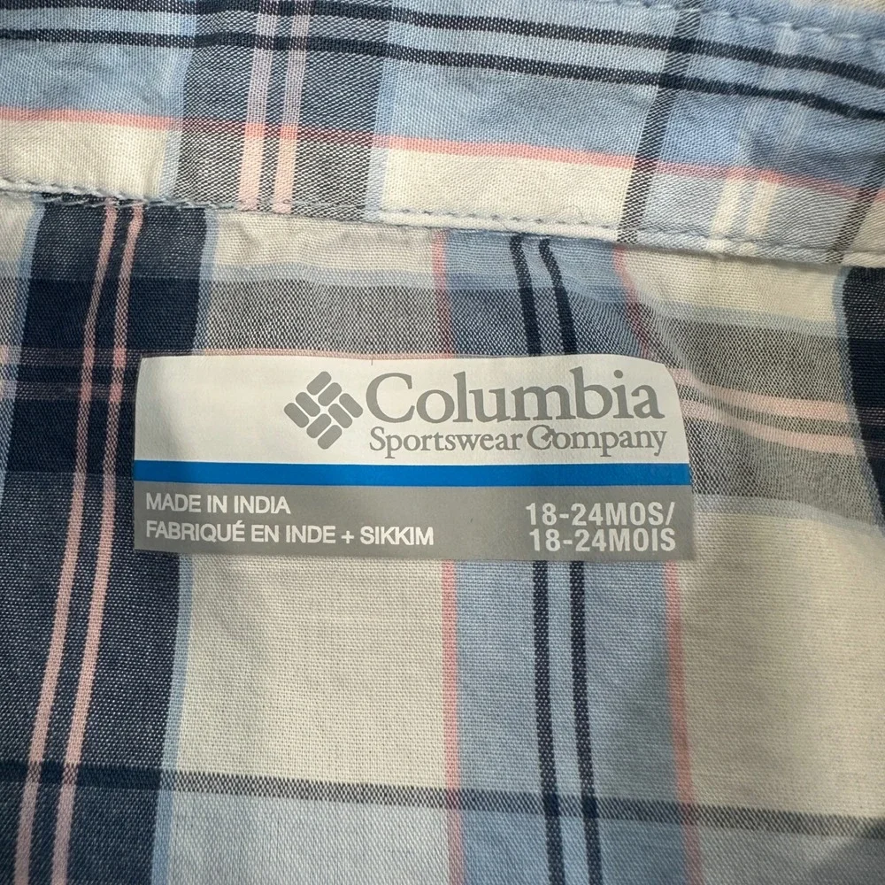 Columbia PFG Tamiami Romper‎ Baby Boys 18-24M Blue Plaid Snap Bottom